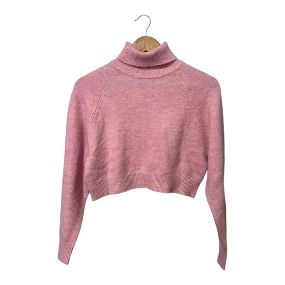 MNG Mango Pink Turtleneck Sweater Womens Size 2XS Crop Long Sleeves XXS - Picture 2 of 6